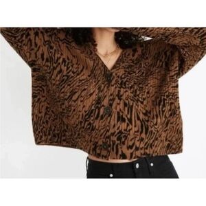 Madewell Tigerized Cameron Ribbed Cardigan Sweater in Coziest Yarn Sz XXS